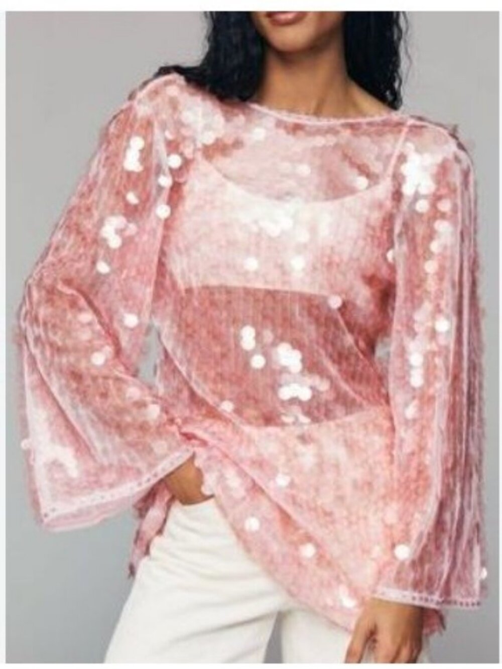 Anthropologie Celandine Sequin Scales Mini Oversized Tunic - Pink - Medium